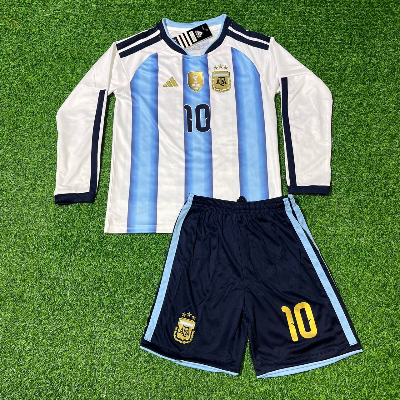Lionel Messi Argentina 2026 World Cup Kids Long Sleeve Football Jersey Kit