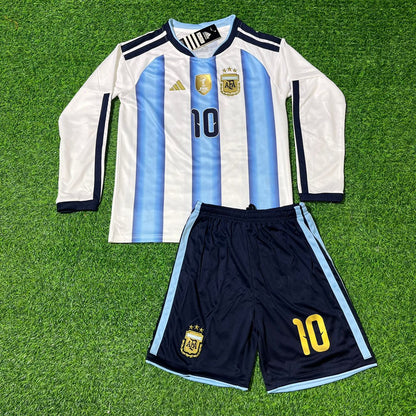 Lionel Messi Argentina 2026 World Cup Kids Long Sleeve Football Jersey Kit