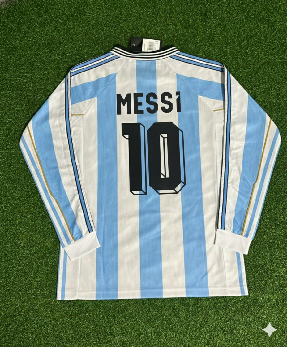 Lionel Messi Argentina Retro Long Sleeve Retro Football Jersey Kit