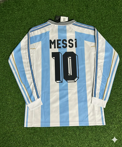 Lionel Messi Argentina Retro Long Sleeve Retro Football Jersey Kit