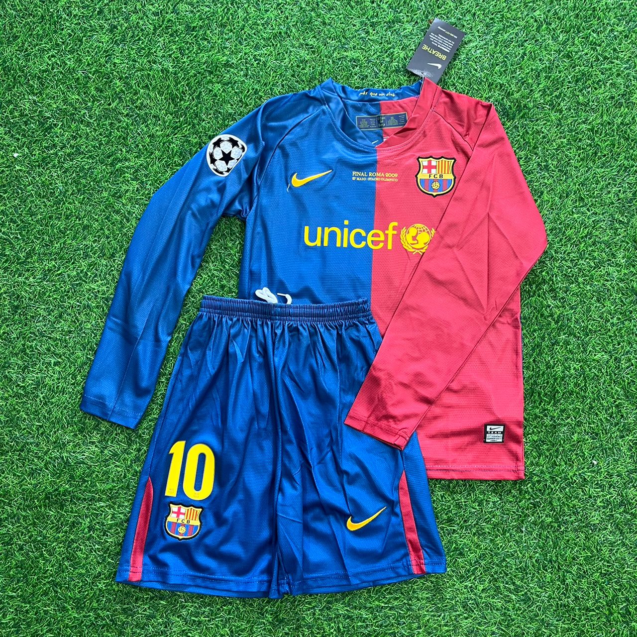 Lionel Messi Barcelona 2009 Final Kids Retro Football Jersey Soccer Kit