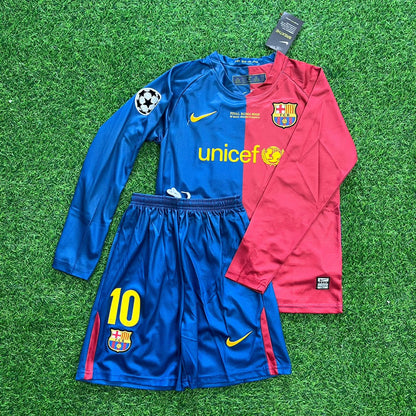 Lionel Messi Barcelona 2009 Final Kids Retro Football Jersey Soccer Kit