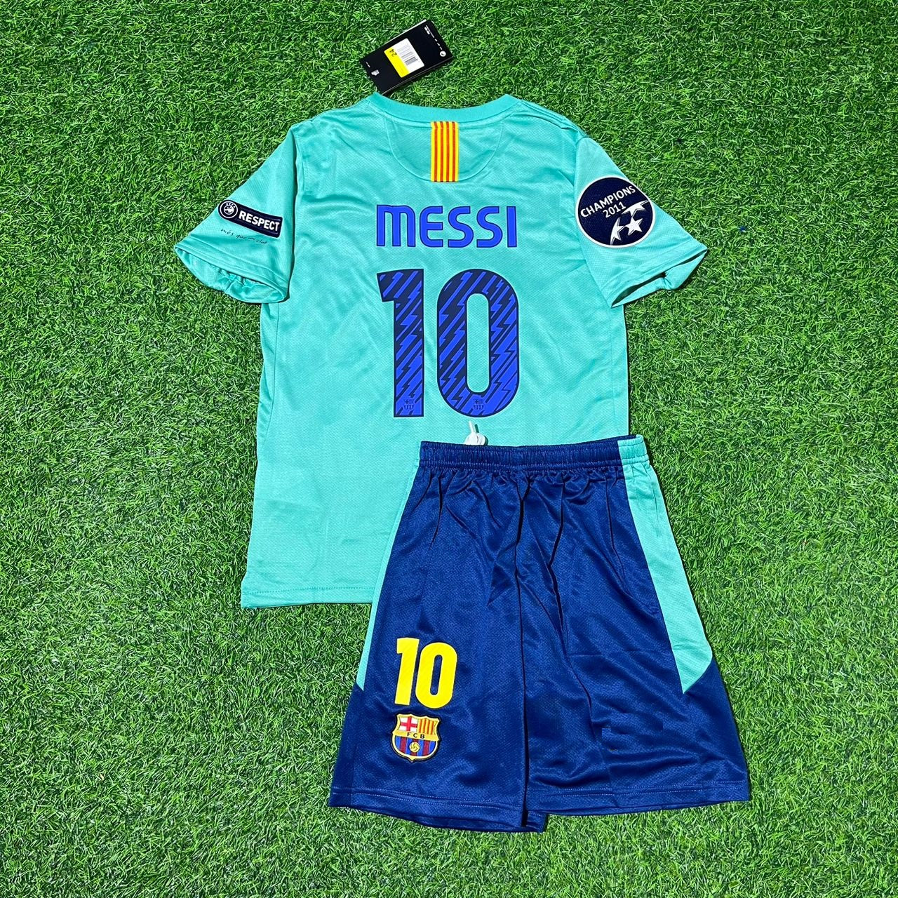 Lionel Messi Barcelona 2011/12 Blue Red Home Retro Kids Football Jersey Kit