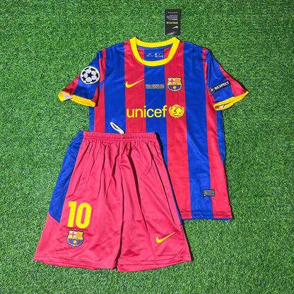 Lionel Messi Barcelona 2011 London Final Kids Retro Football Jersey Kit