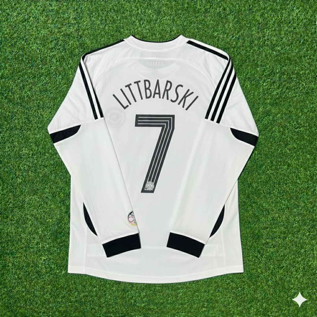 Maillot de football rétro blanc à manches longues Pierre Littbarski Allemagne Coupe du Monde Maillot de football rétro à manches longues Pierre Littbarski Allemagne