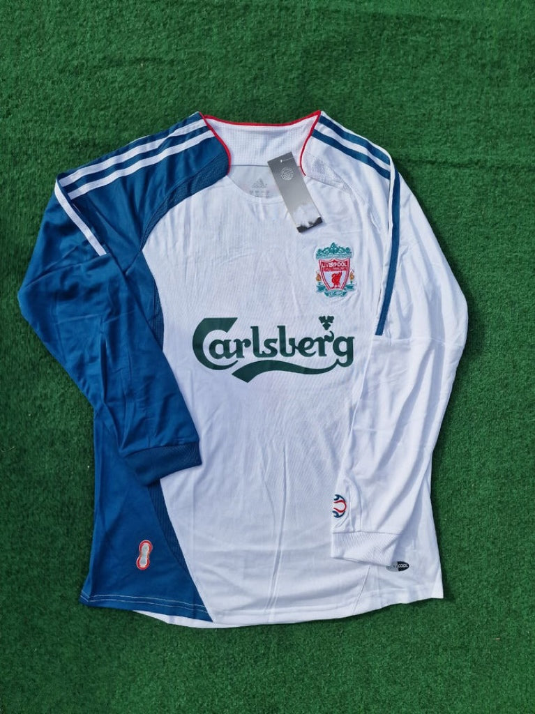 Liverpool 2007 White Blue Long Sleeve Retro Jersey Trikot Maglia