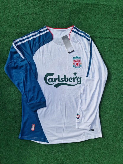 Liverpool 2007 White Blue Long Sleeve Retro Jersey Trikot Maglia