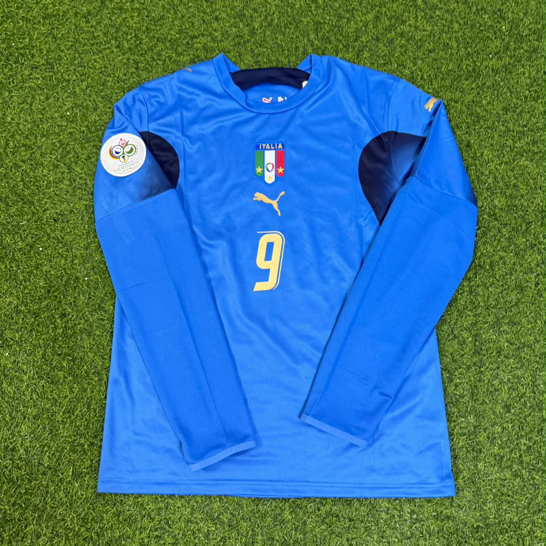 Luca Toni #9 Italy 2006 World Cup Final Long Sleeve Retro Jersey Maillot Trikot Maglia Soccer Shirt