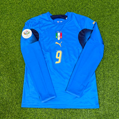 Luca Toni #9 Italy 2006 World Cup Final Long Sleeve Retro Jersey Maillot Trikot Maglia Soccer Shirt