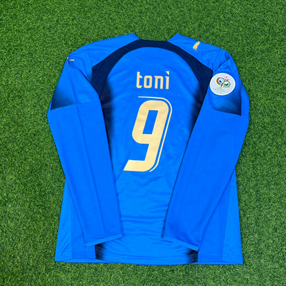 Luca Toni #9 Italy 2006 World Cup Final Long Sleeve Retro Jersey Maillot Trikot Maglia Soccer Shirt