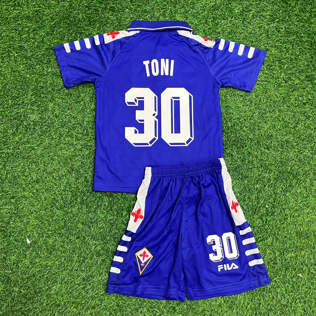 Luca Toni 30 Fiorentina Retro Purple Kids Football Jersey Kit