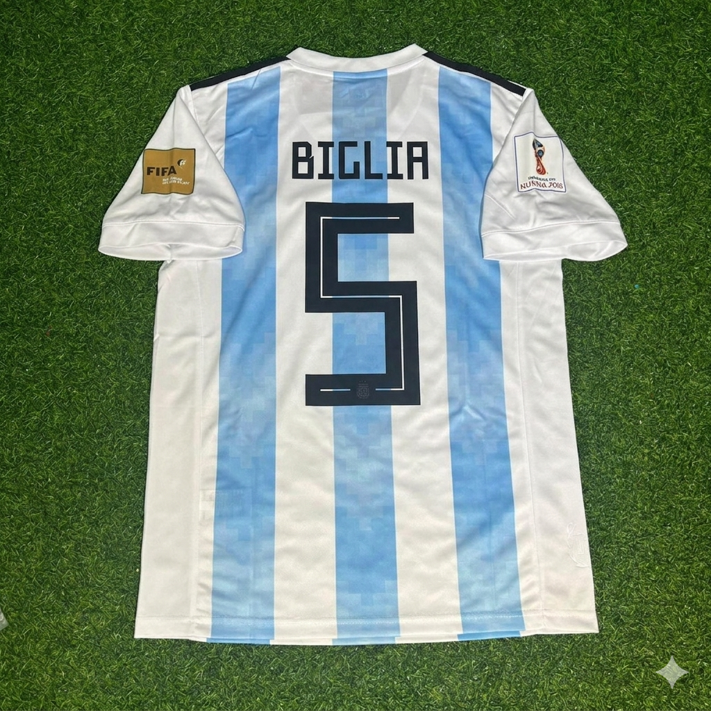Lucas Biglia #5 Argentina 2018 World Cup Home Retro Jersey