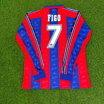 Luis Figo Barcelona 1996 1997 Retro Burgundy Long Sleeve Jersey Soccer Shirt