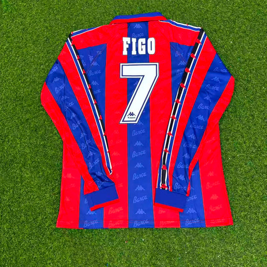 Luis Figo Barcelona 1996 1997 Retro Burgundy Long Sleeve Jersey Soccer Shirt