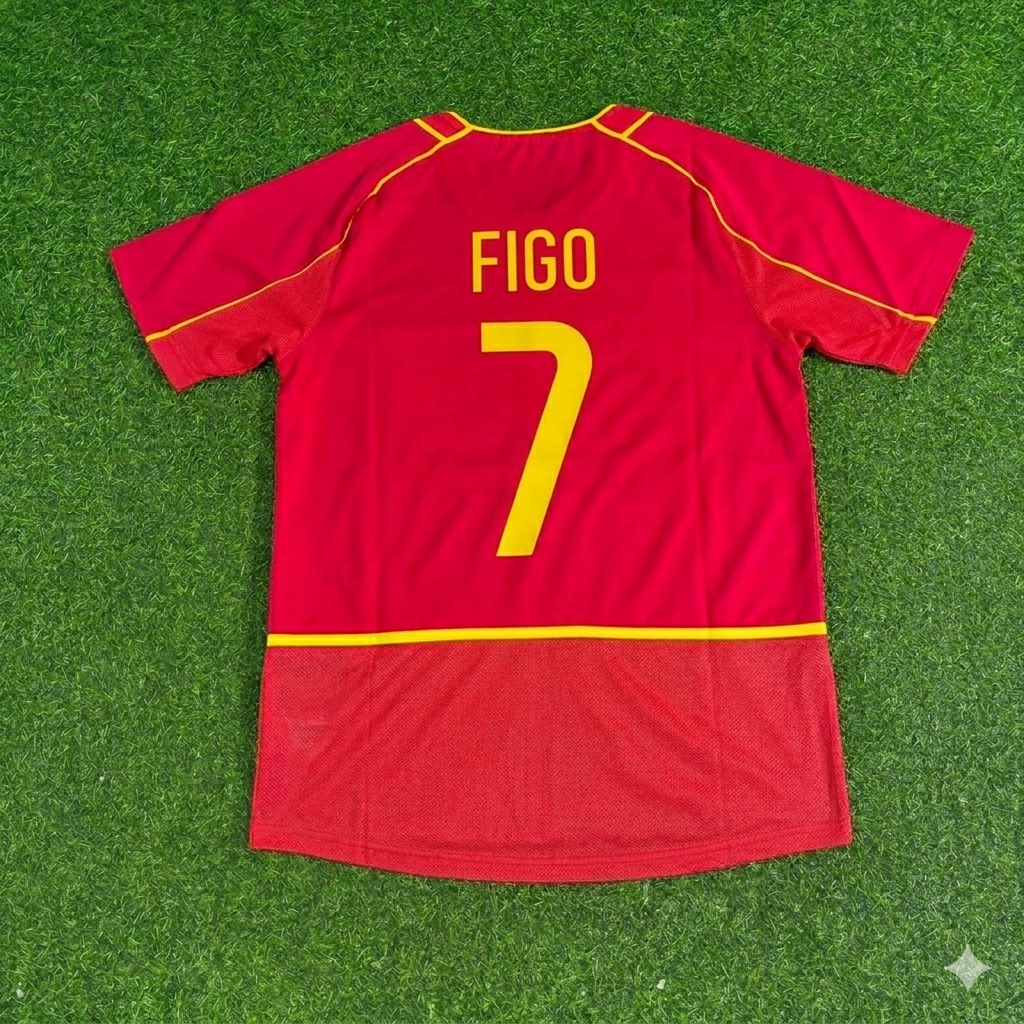 Luís Figo #7 Portugal 2002 Retro Home Red Football Jersey