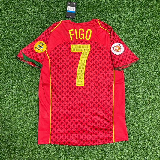 Luis Figo Portugal EURO 2004 Retro Home Red Jersey Trikot