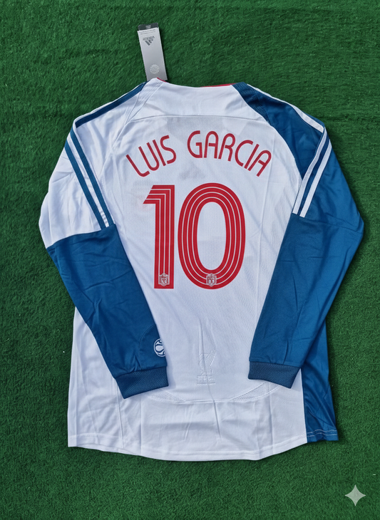 Luis Garcia Liverpool 2007 White Blue Long Sleeve Retro Jersey Trikot Maglia