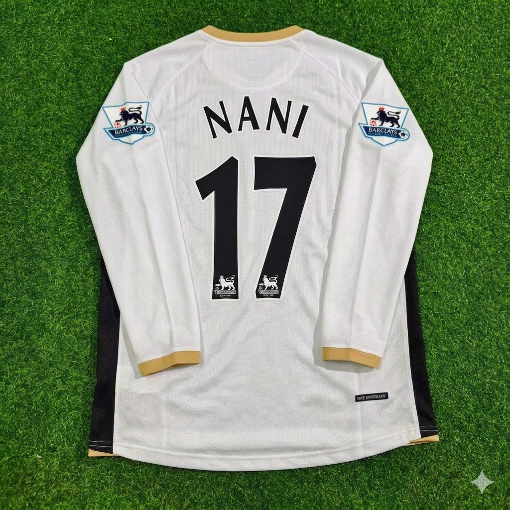 Luis Nani #17 Manchester United 2006-2007 White Retro Long Sleeve Football Jersey