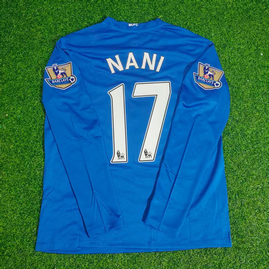 Luis Nani Manchester United 2008 Blue EPL Patch Retro Long Sleeve Football Jersey
