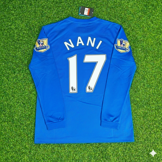 Luis Nani Manchester United 2008 Blue EPL Patch Retro Long Sleeve Football Jersey