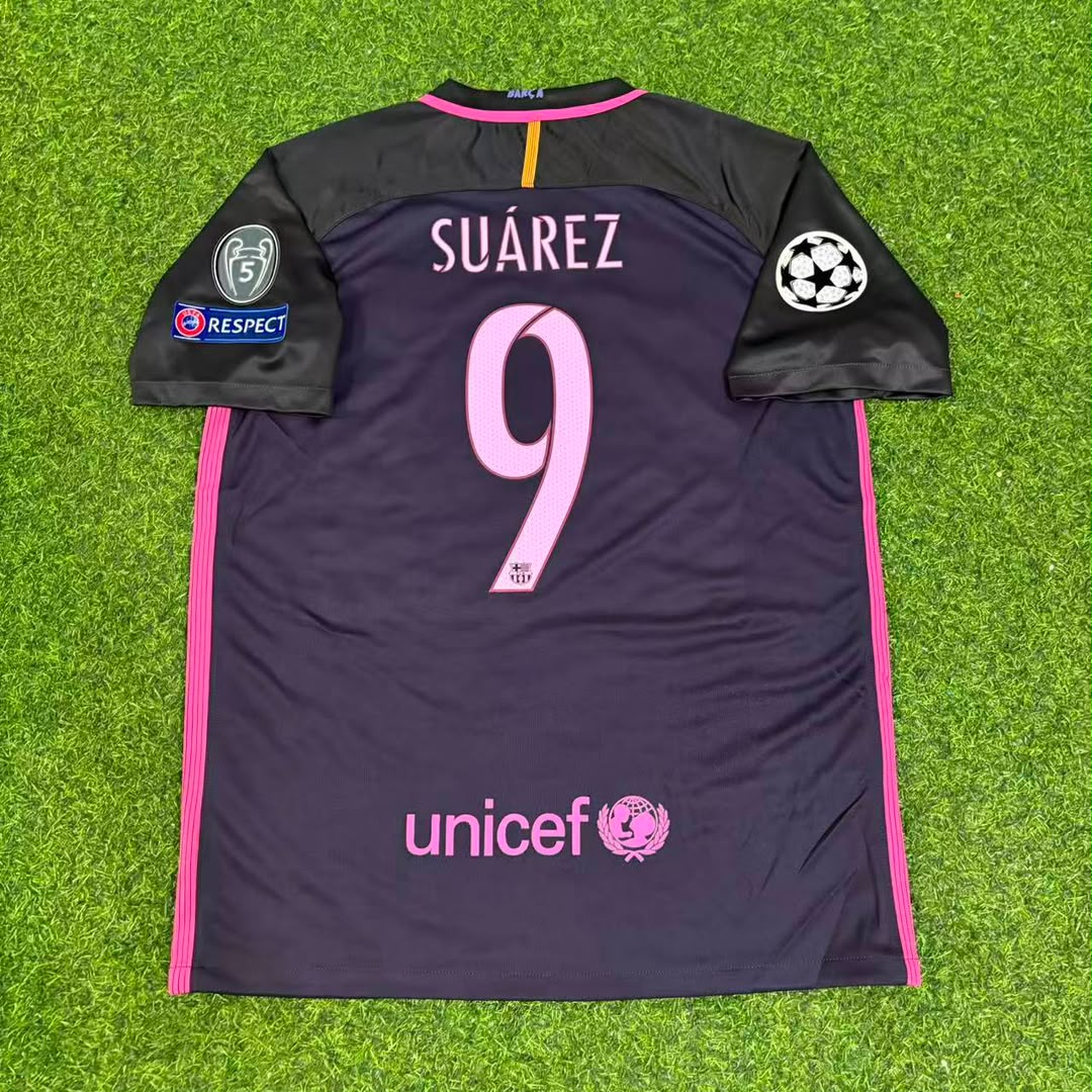 Luis Suarez Barcelona 2014/15 Retro Black Pink Jersey Maillot Trikot Maglia
