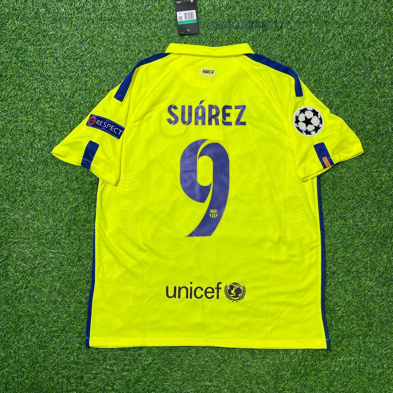 Luis Suarez Barcelona 14/15 Retro Yellow Jersey Maillot Trikot Maglia Soccer Shirt