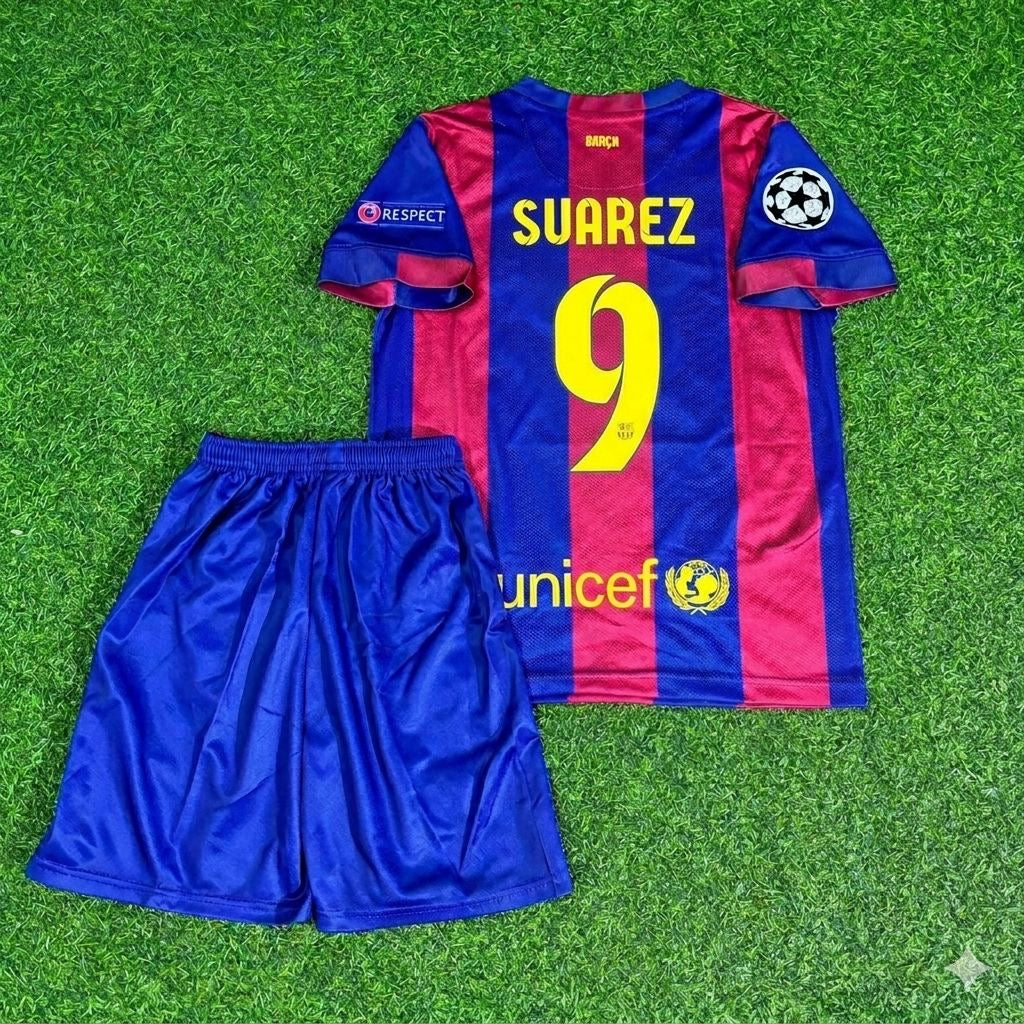 Luis Suárez #9 Barcelona 2015 Champions League Final Kids Retro Jersey