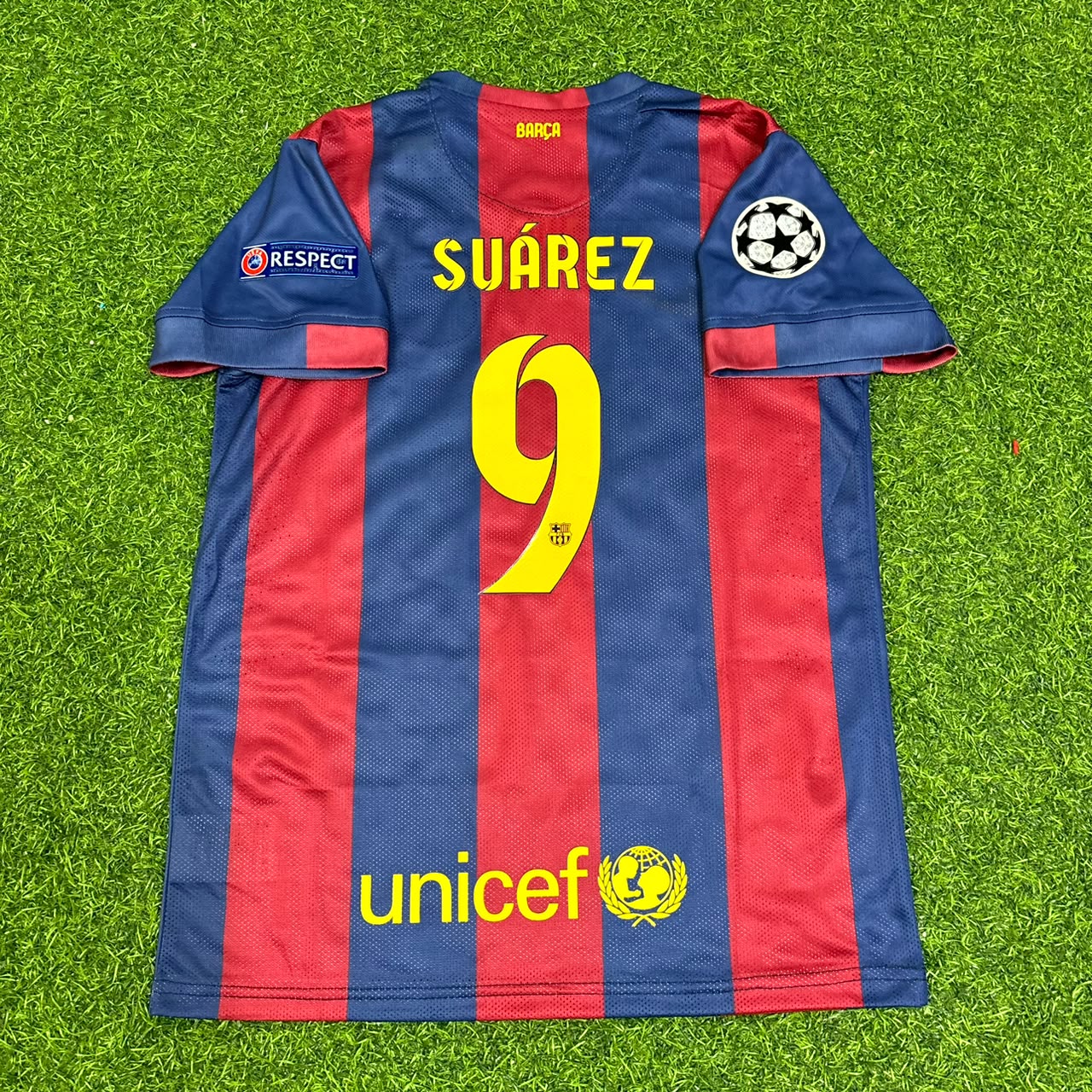 Luis Suárez #9 Barcelona 2015 Champions League Final Kids Retro Jersey