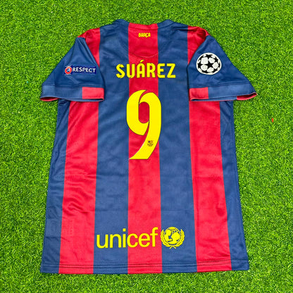 Luis Suárez #9 Barcelona 2015 Champions League Final Kids Retro Jersey