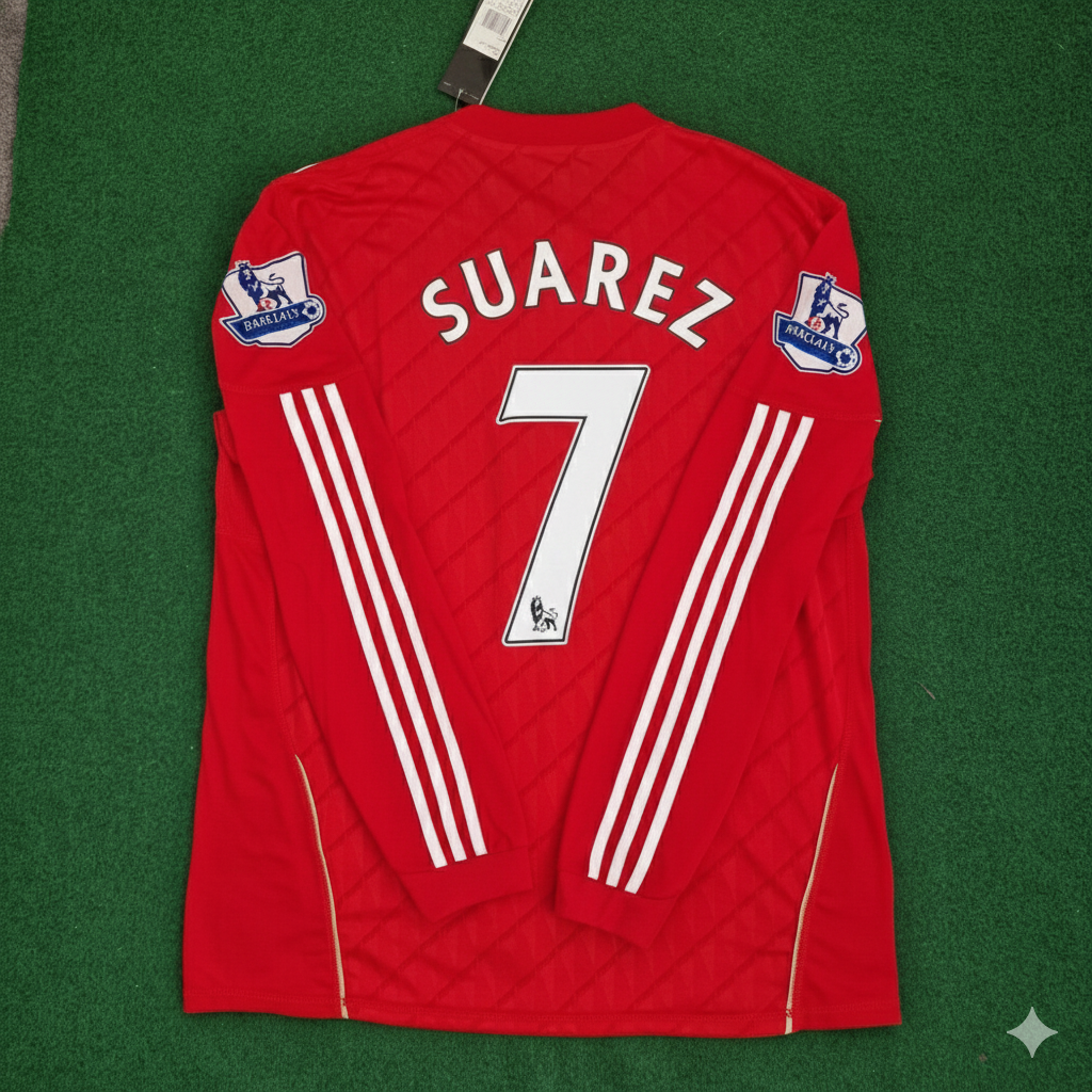 Luis Suarez Liverpool 2010 2012 Season Long Sleeves Red Retro Jersey Trikot Soccer Shirt