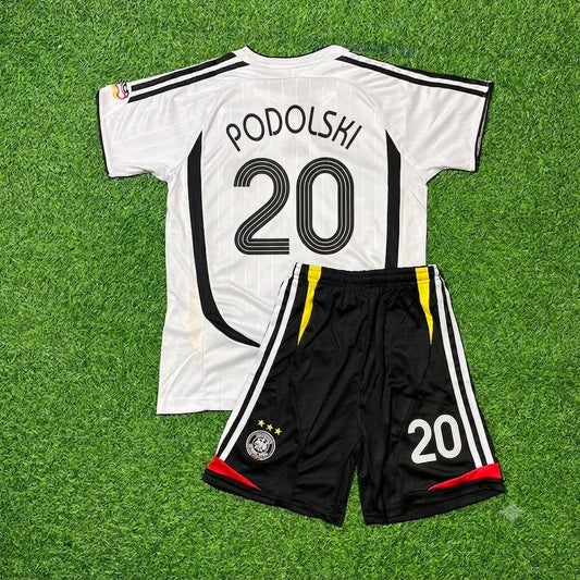 Lukas Podolski Germany 2006 World Cup Kids White Retro Football Jersey Kit