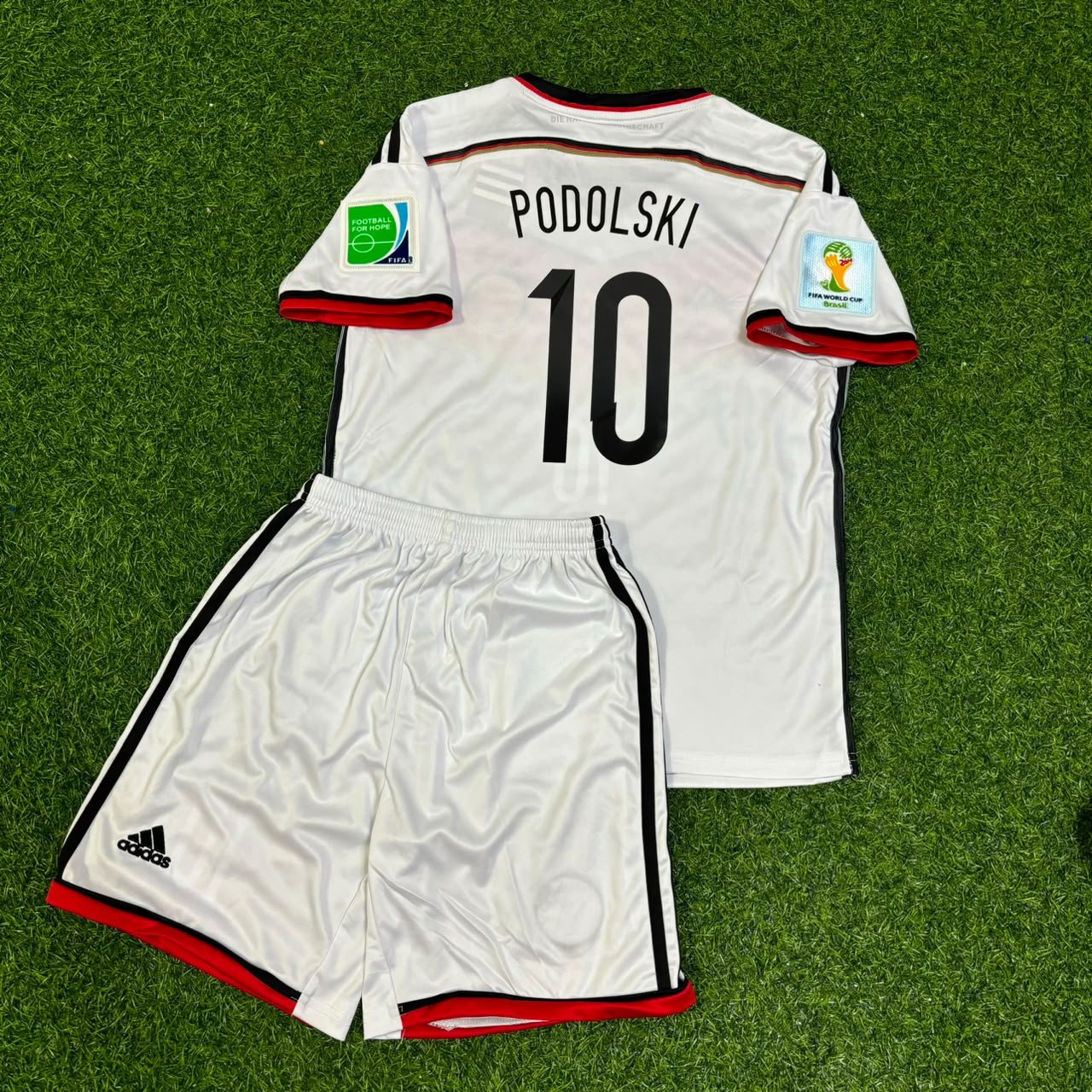 Lukas Podolski Germany 2014 World Cup Kids White Retro Football Jersey Kit