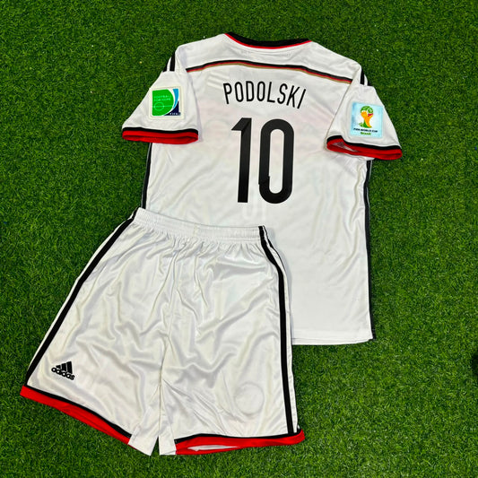 Lukas Podolski Germany 2014 World Cup Kids White Retro Football Jersey Kit