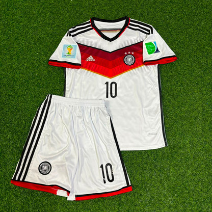 Lukas Podolski Germany 2014 World Cup Kids White Retro Football Jersey Kit