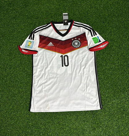 Lukas Podolski - Germany Deutschland 2014 World Cup White Retro Kit Jersey Trikot Maillot Soccer Shirt