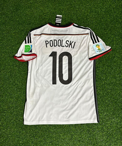 Lukas Podolski - Germany Deutschland 2014 World Cup White Retro Kit Jersey Trikot Maillot Soccer Shirt