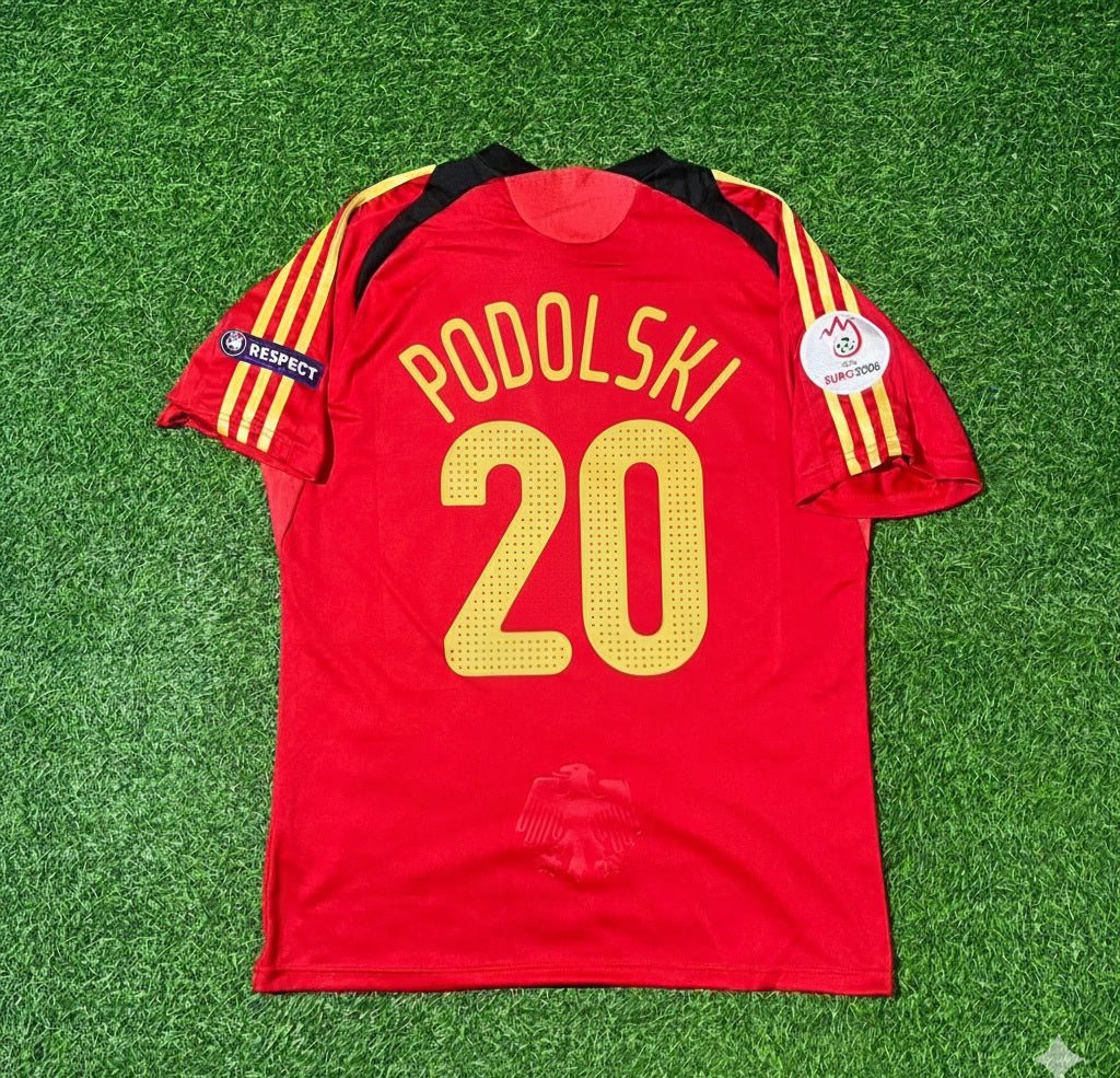 Lukas Podolski Germany EURO 2008 Away Red Retro Football Jersey Kit