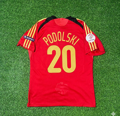 Lukas Podolski Germany EURO 2008 Away Red Retro Football Jersey Kit