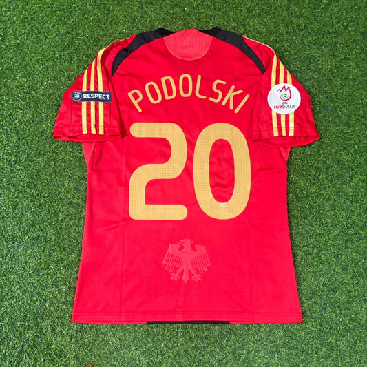Lukas Podolski Germany EURO 2008 Away Red Retro Football Jersey Kit