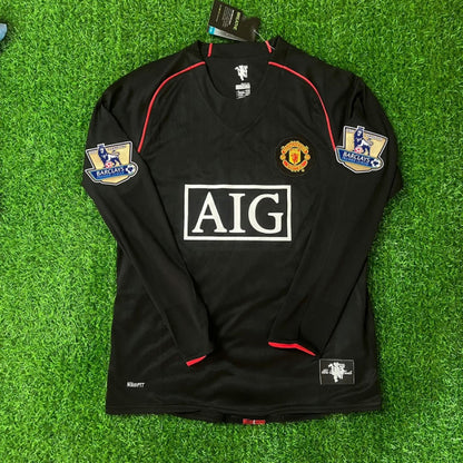 Manchester United 2007/2008 Champions League Patch Black Retro Football Jersey Kit