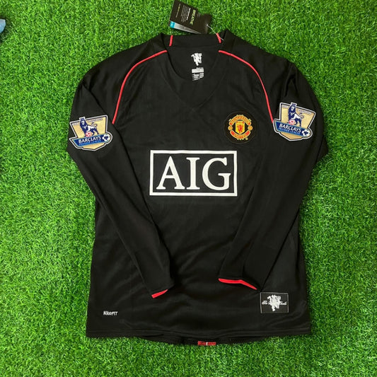 Manchester United 2007/2008 Champions League Patch Black Retro Football Jersey Kit