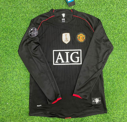 Manchester United 2007/2008 Champions League Patch Black Retro Football Jersey Kit