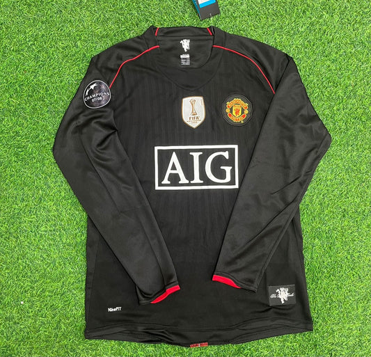 Manchester United 2007/2008 Champions League Patch Black Retro Football Jersey Kit