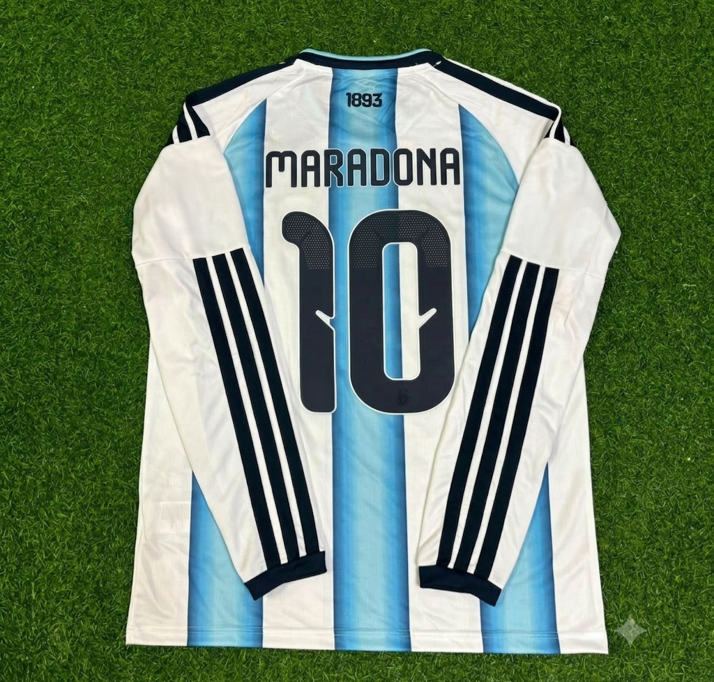 Diego Armando Maradona #10 Argentina Retro Home Long Sleeve Football Jersey