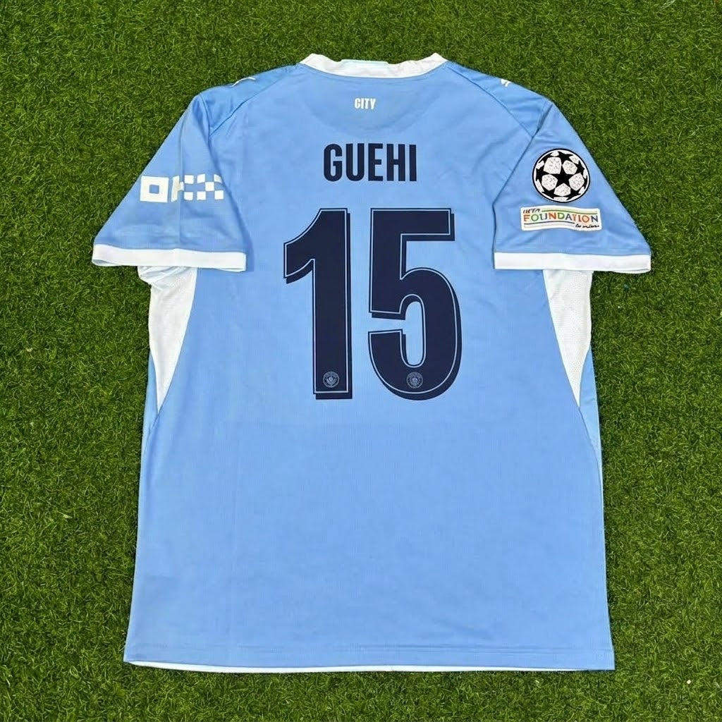 Marc Guéhi #15 Manchester City 2026-27 Home New Season Champions League Patch Jersey Trikot Maillot Soccer Shirt