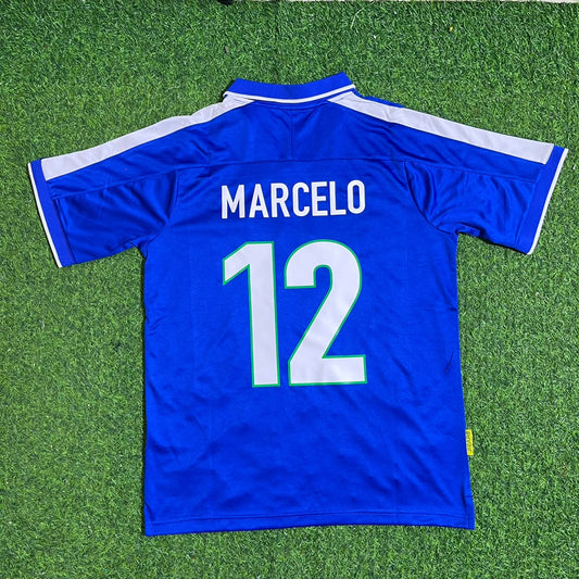 Camiseta de fútbol retro azul de Marcelo Brasil