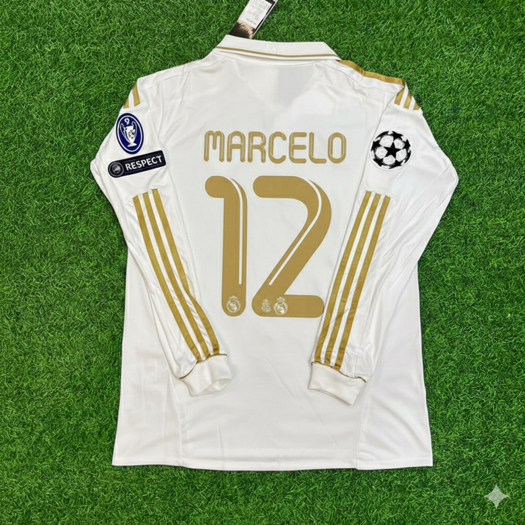 Marcelo 12- Real Madrid 2011-2012 White Long Sleeve Jersey Soccer Shirt