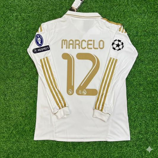Marcelo 12- Real Madrid 2011-2012 White Long Sleeve Jersey Soccer Shirt