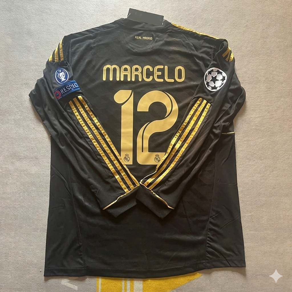 Marcelo 12-Real  Madrid 2011-2012  Champions League Long Sleeve Jersey Soccer Shirt