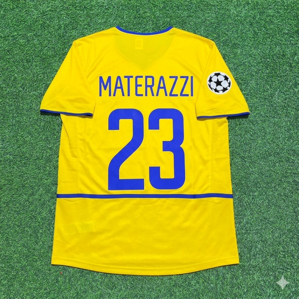 Marco Materazzi Inter Milan 2002-2003 Yellow Retro Football Jersey